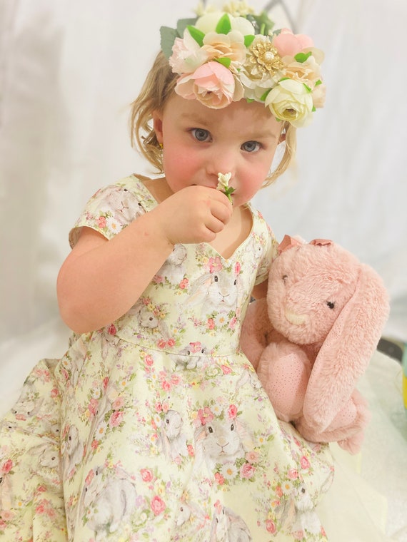 Easter Spring Dress, Circle Skirt, Fun Bunnies Dress, Fun Twirl Skirt, First Easter Dress,