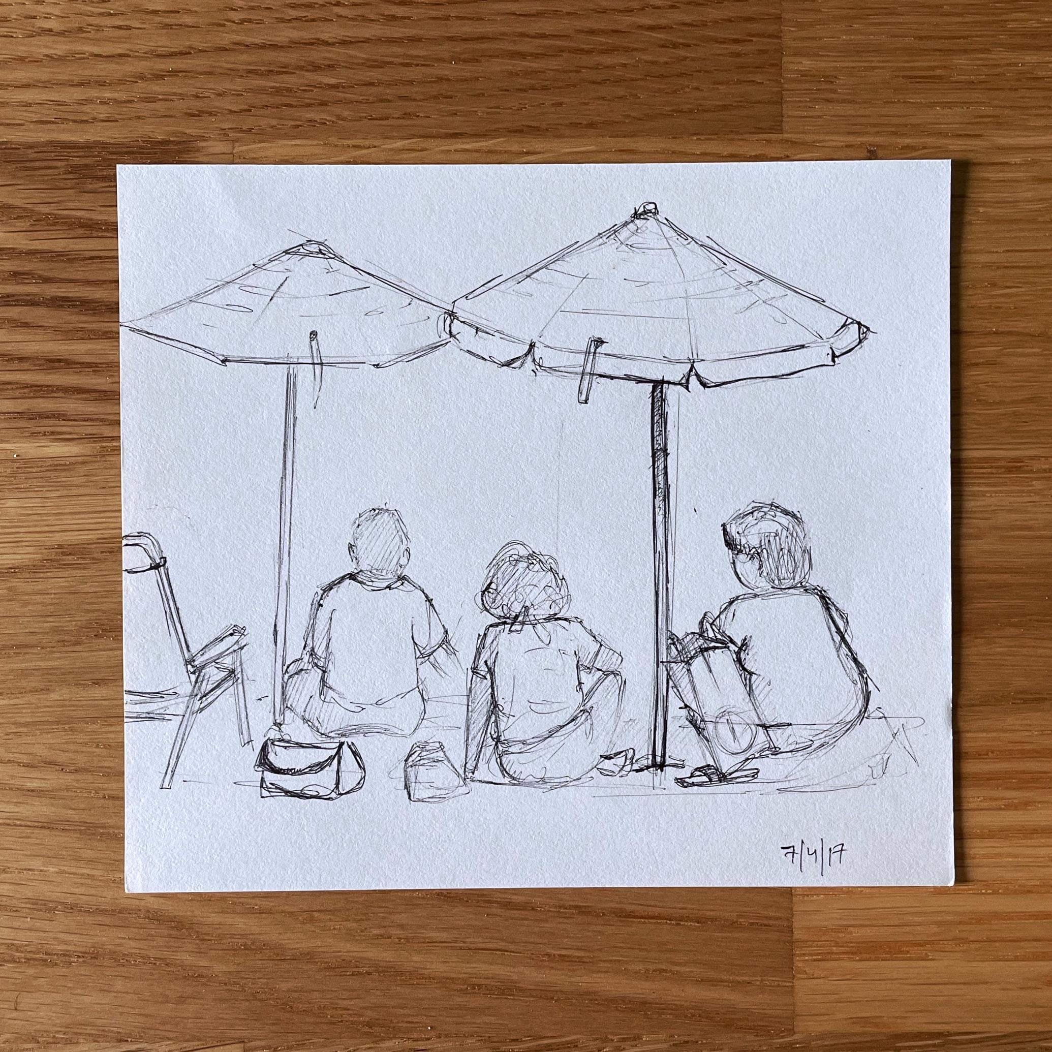 Original Beach Sketch - Minimalist Graphite Pencil Drawing, Summer Art