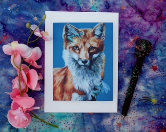 Folded Greeting Cards (Small) - Fox, Fairycore, Fairies, Fairy, Foxes, Fantasy, Cottage core, Surrealism, Cardstock