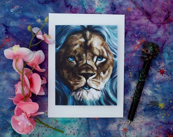 Folded Greeting Cards (Small) - Lion, Cardstock, Surrealism, Lions, Animals, Surreal, Lion King, African, Africa