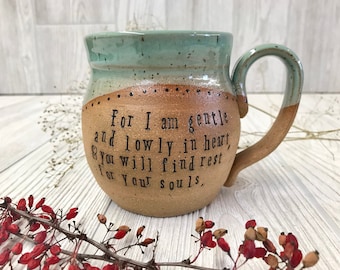 Mug fait main avec citation ou verset - cadeau religieux - poterie personnalisée - Mug personnalisé - poterie faite main - Mug inspirant - réalisé sur commande