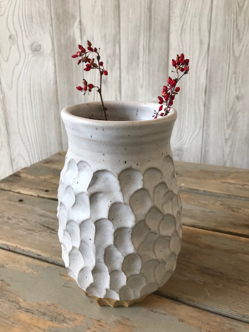 Pottery Vase Large Kitchen Utensil Holder White Textured Etsy