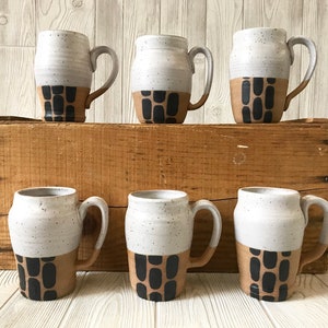 Handmade Mugs in Black and White Pottery Large Coffee Mug Ceramics Handmade Gift Pottery Mugs Fine Art Mug Set Pottery Mug image 3