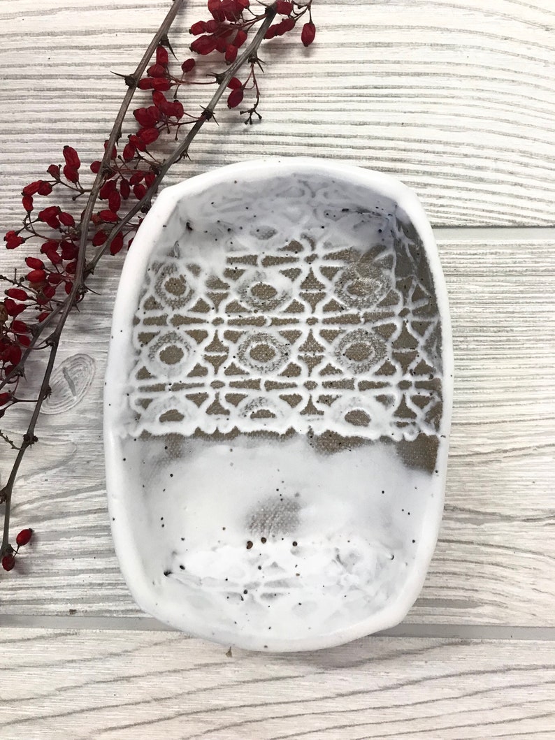 Handmade Ceramic Soap Dish White With Vintage Lace Texture Etsy