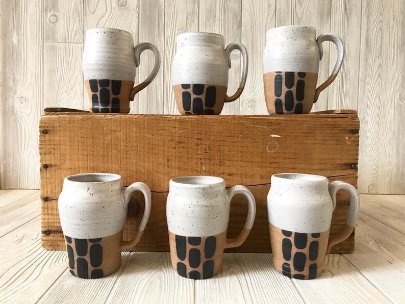 Handmade Mugs in Black and White Pottery Large Coffee Mug Ceramics Handmade Gift Pottery Mugs Fine Art Mug Set Pottery Mug image 5