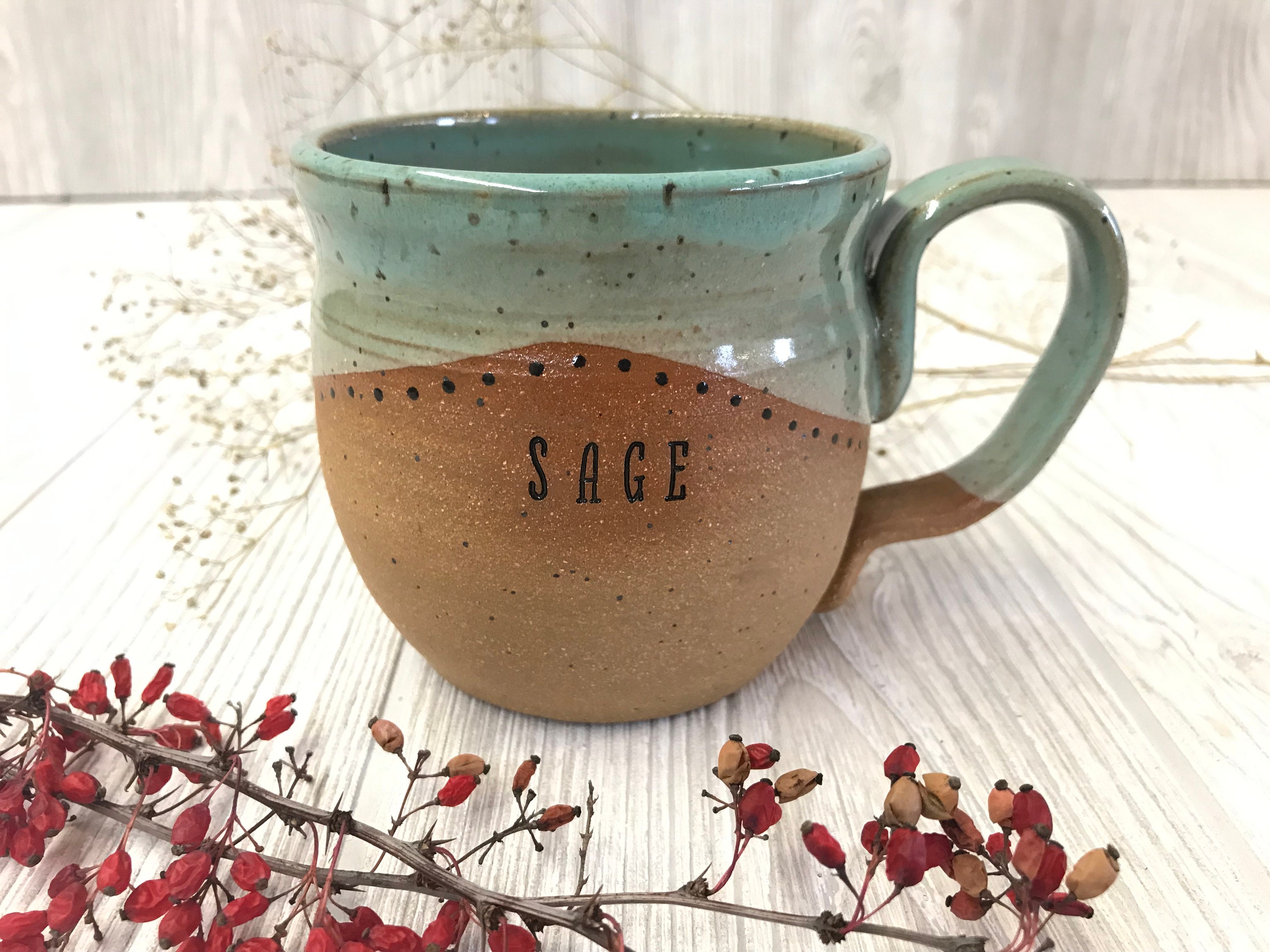 Handmade Pottery Mug with Blue and Black Accents Gift 16oz Large Mug for Coffee & Tea Pottery Cup with Large Handle MADE TO ORDER