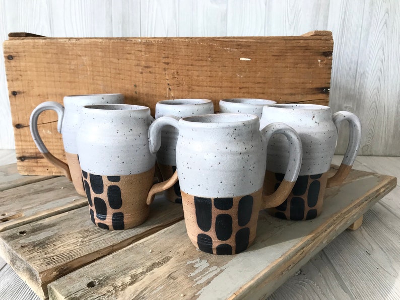 Handmade Mugs in Black and White Pottery Large Coffee Mug Ceramics Handmade Gift Pottery Mugs Fine Art Mug Set Pottery Mug image 4