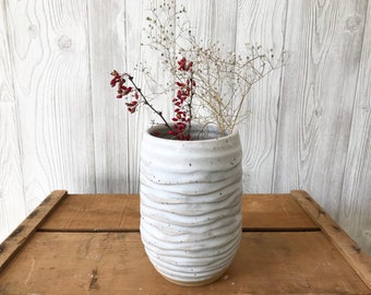 Pottery - Vase - Kitchen Utensil Holder - White Textured Vase - Earthy - Boho - Ceramic Vase m -  Home Decor - Ceramics - Handmade Vase