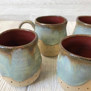 Handmade Mugs Drippy Blue and Red with Dots Altered Mug Pottery Handmade Unique Ceramic Mugs Pretty Homemade Mugs image 2