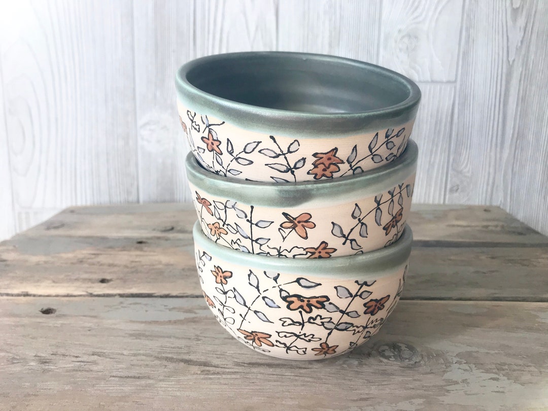 Handmade Ceramic Bowl: Floral Hand Painted Pottery Dinnerware - Etsy