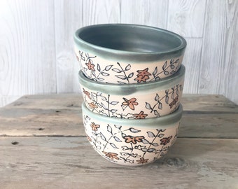 Ceramic Bowls with Floral Pattern - Pottery Handmade - Hand Painted Pottery - Fine Art Pottery Bowls - Dinnerware