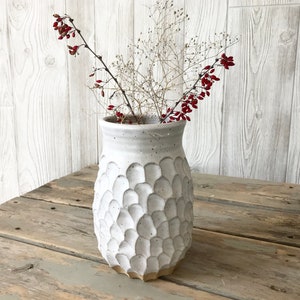 Pottery Vase Large Kitchen Utensil Holder White Textured Vase Earthy Boho Ceramic Vase Home Decor Ceramics Handmade Vase image 5