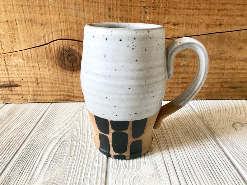 Handmade Mugs in Black and White Pottery Large Coffee Mug Ceramics Handmade Gift Pottery Mugs Fine Art Mug Set Pottery Mug image 2