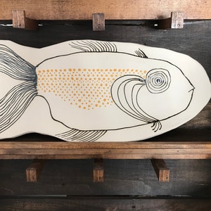 Fish Art Large Ceramic Fish Platter Pottery Handmade LauraLynnPottery Fish Plate Handcrafted Fish Ocean Beach Lake Yellow image 1