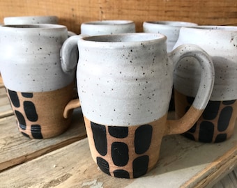 Handmade Mugs in Black and White - Pottery - Large Coffee Mug - Ceramics - Handmade Gift - Pottery Mugs - Fine Art - Mug Set - Pottery Mug