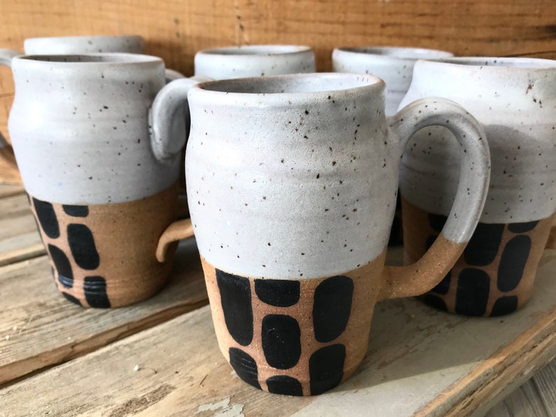 Handmade Mugs in Black and White Pottery Large Coffee Mug Ceramics Handmade Gift Pottery Mugs Fine Art Mug Set Pottery Mug image 1