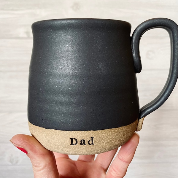 Personalized Handmade Pottery Mug - Father's Day Gift, Black Glaze