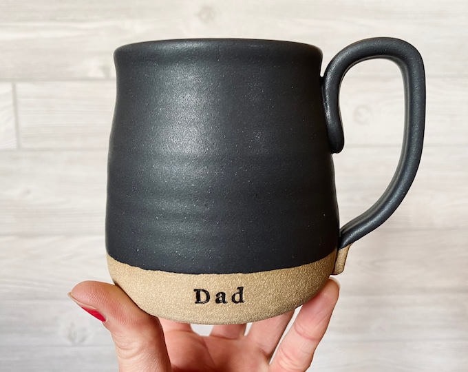 Personalized Handmade Pottery Mug - Father's Day Gift, Black Glaze