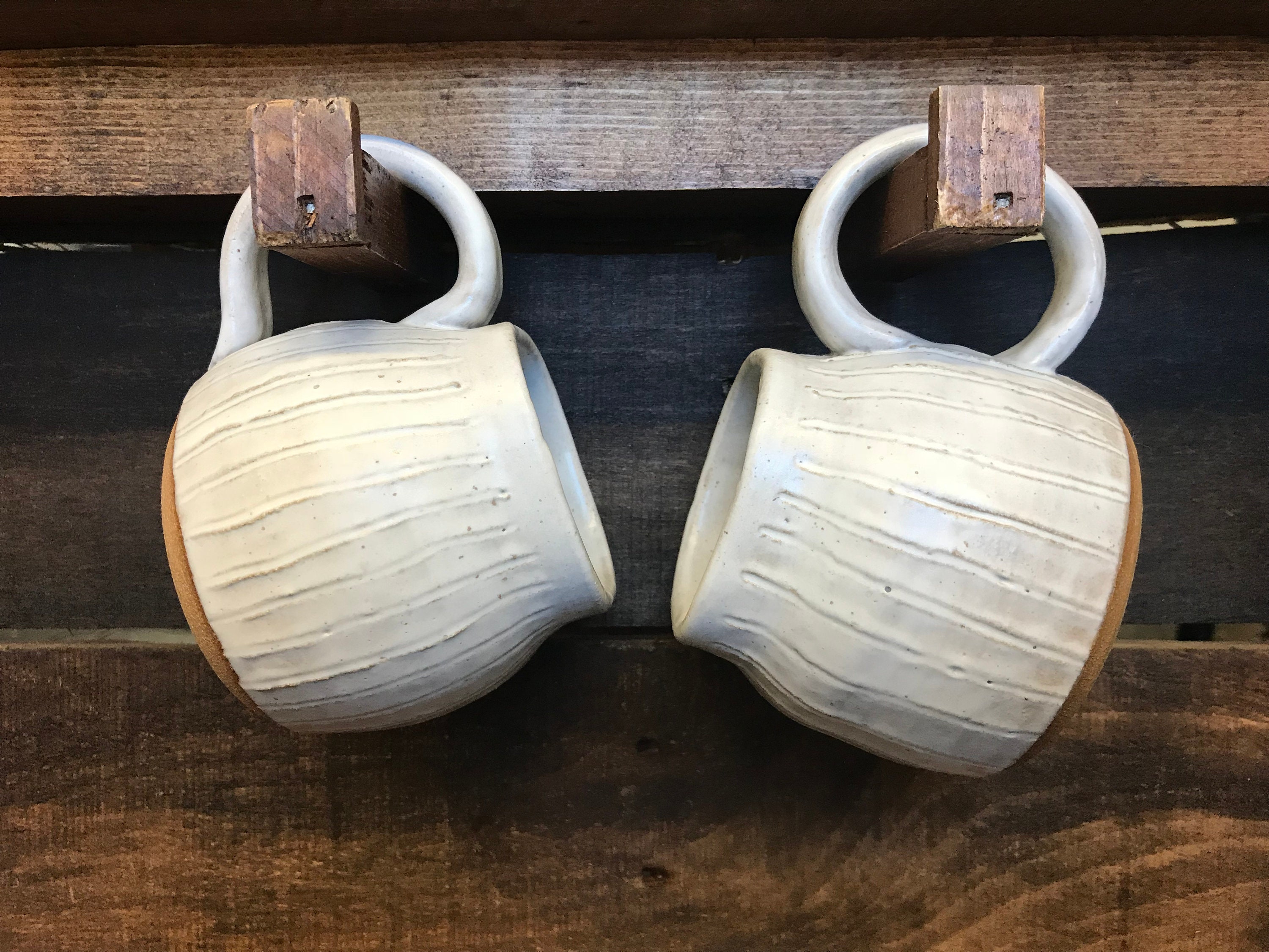 Mug Texturé Blanc - Mugs Faits à La Main Poterie Faite Rayés en Céramique