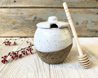 Kitchen Dining Accessory Set of Honey Jar and Jam Pot Handmade Pottery