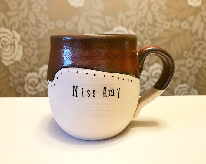 Handmade Personalized Teacher Mug: Custom Pottery Gift