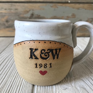 Personalized Mug Handmade Mug with Monogram and Date Pottery Custom Mug Pottery Handmade Ceramic Mug Made to Order Mug image 4