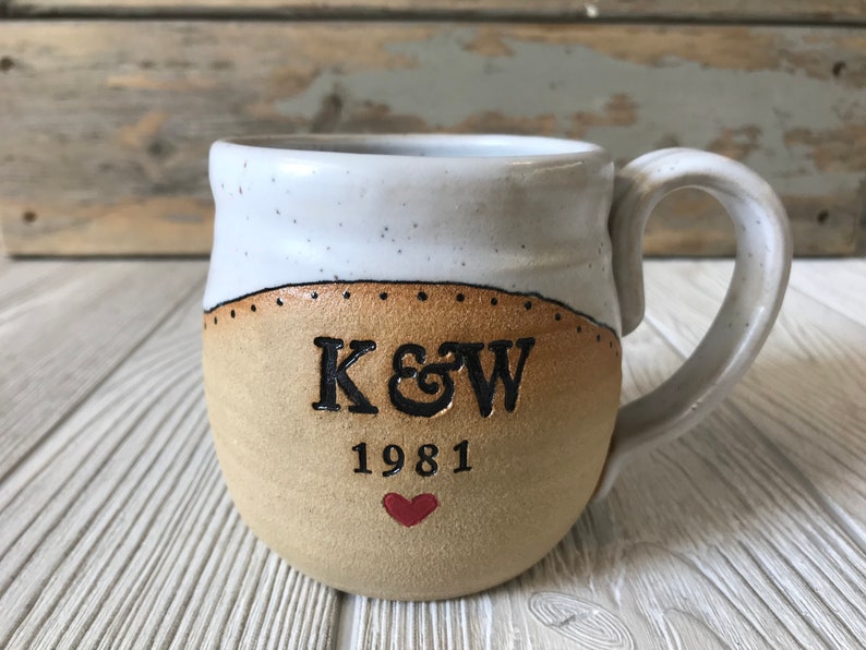Personalized Mug Handmade Mug with Monogram and Date Pottery Custom Mug Pottery Handmade Ceramic Mug Made to Order Mug image 4