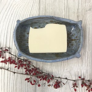 Handmade Soap Dish in Textured Blue Pottery Handmade Ceramic Bathroom Soap Dish Clay Soap Tray image 5