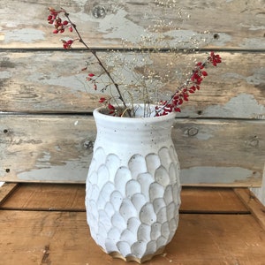 Keramik Vase Großer Küchenutensilienhalter Weiße strukturierte Vase Erdig Boho Keramikvase Wohnkultur Keramik Handgemachte Vase Bild 3