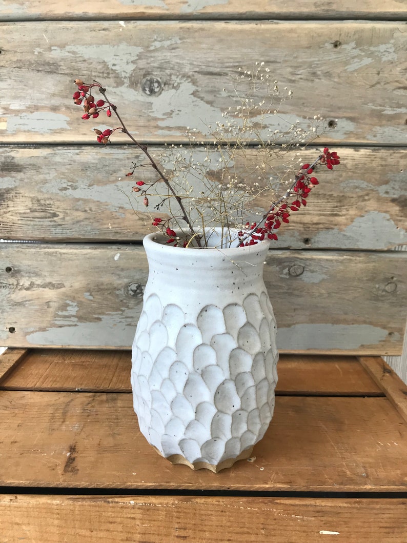 Pottery Vase Large Kitchen Utensil Holder White Textured Vase Earthy Boho Ceramic Vase Home Decor Ceramics Handmade Vase image 3