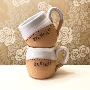 Personalized Wedding Mugs: Handmade Pottery Mr & Mrs Gift Set