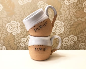 Set of 2 Wedding Mugs - Mr and Mrs Handmade Mugs with Names - Personalized Pottery - Custom Mugs - Pottery Handmade - Custom Wedding Gift -