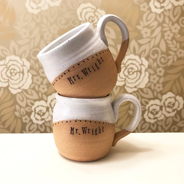 Set of 2 Wedding Mugs - Mr and Mrs Handmade Mugs with Names - Personalized Pottery - Custom Mugs - Pottery Handmade - Custom Wedding Gift -