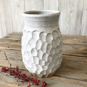 Pottery Vase Large Kitchen Utensil Holder White Textured Vase Earthy Boho Ceramic Vase Home Decor Ceramics Handmade Vase image 2