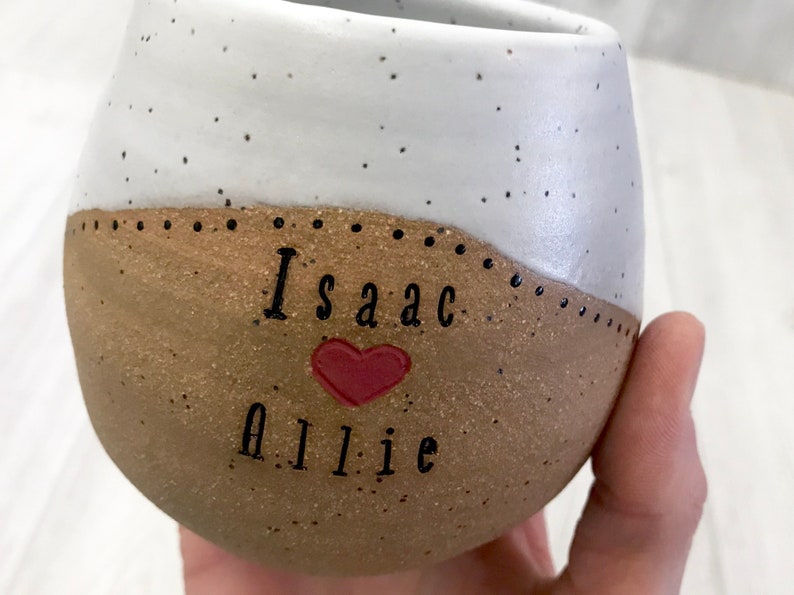 Pottery Handmade Wine Cups with Names Personalized Wedding Glasses Custom Pottery Custom Wedding Gift Stemless Wine Glass Mugs image 5