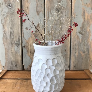 Pottery Vase Large Kitchen Utensil Holder White Textured Vase Earthy Boho Ceramic Vase Home Decor Ceramics Handmade Vase image 6