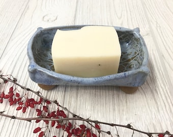 Handmade Soap Dish in Textured Blue - Pottery Handmade - Ceramic Bathroom Soap Dish - Clay Soap Tray