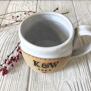 Personalized Mug Handmade Mug with Monogram and Date Pottery Custom Mug Pottery Handmade Ceramic Mug Made to Order Mug image 2