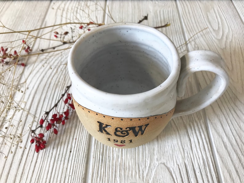 Personalized Mug Handmade Mug with Monogram and Date Pottery Custom Mug Pottery Handmade Ceramic Mug Made to Order Mug image 2