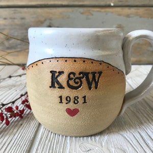 Personalized Mug Handmade Mug with Monogram and Date Pottery Custom Mug Pottery Handmade Ceramic Mug Made to Order Mug image 6
