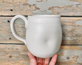 Tall Handmade White Altered Mug - Scandinavian Design Pottery - Minimalism Pottery