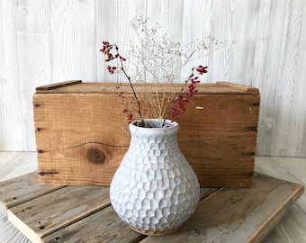 Handmade White Textured Pottery Vase: Boho Home Decor