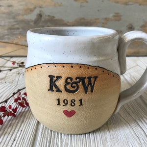 Personalized Mug Handmade Mug with Monogram and Date Pottery Custom Mug Pottery Handmade Ceramic Mug Made to Order Mug image 1