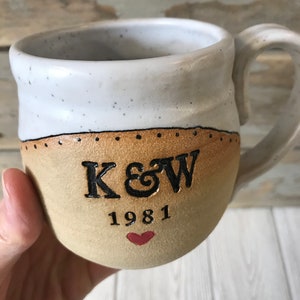 Personalized Mug Handmade Mug with Monogram and Date Pottery Custom Mug Pottery Handmade Ceramic Mug Made to Order Mug image 5