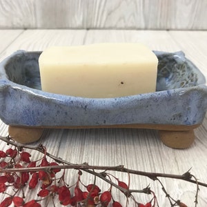 Handmade Soap Dish in Textured Blue Pottery Handmade Ceramic Bathroom Soap Dish Clay Soap Tray image 4