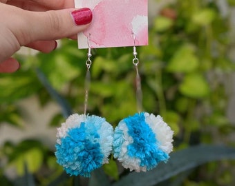 Pantone cake variegated pompom earrings // jewel tones and blues