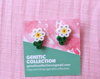 Daisy earrings//yellow white green beads stud lightweight