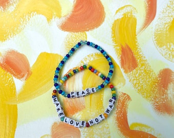 Beaded Bracelet // peace groovy make love not war good vibes