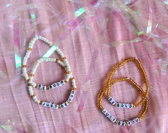 Beaded Bracelet/be bold be you/bracelet set/gold white