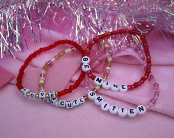 Valentine Bracelets // pink red smitten heart